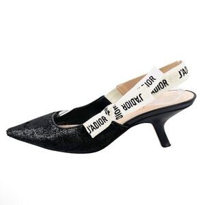 Dior J’Adior Two-Toned Shiny Velvet White Ribbon Logo Slingback 65mm Heels